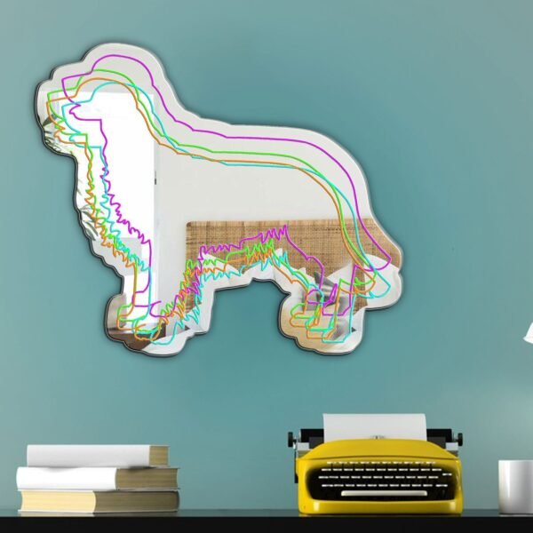 Golden Retriever silhouette mirror with neon outline.