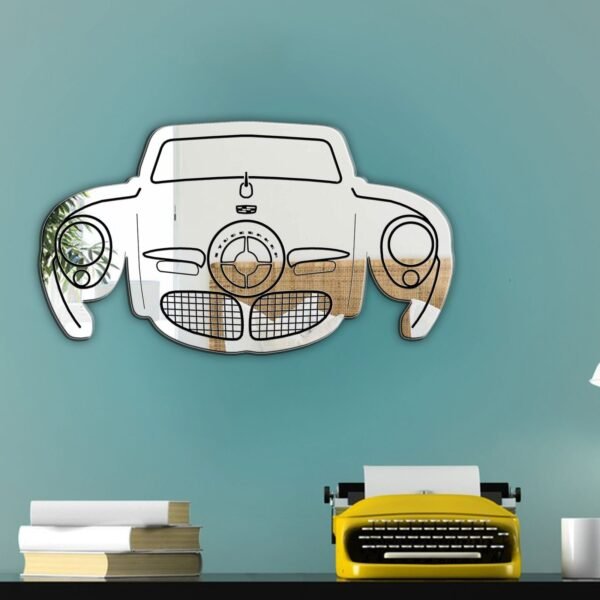 1950 Studebaker Champion black mirror with graphic design.