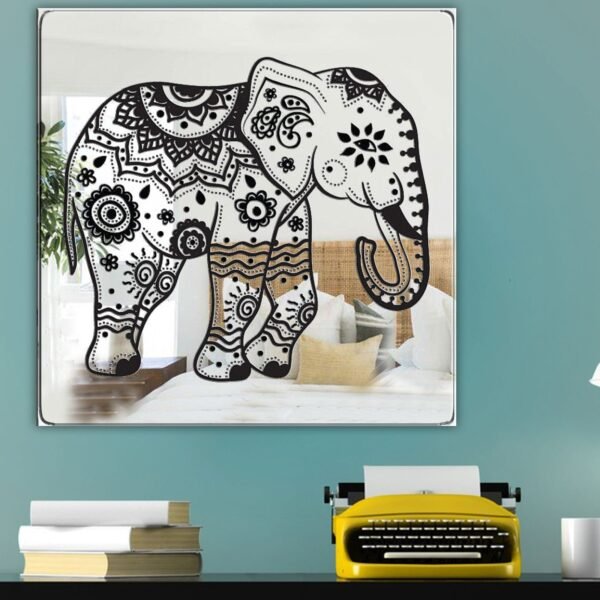 Decorative elephant-shaped mirror on a wall.