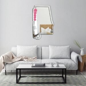 Frameless pink mirror shaped like Alabama.