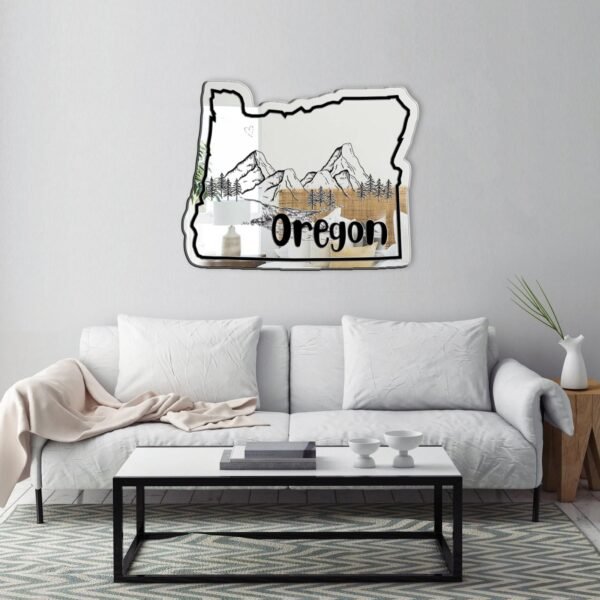 Oregon Mirror with a natural wood frame finish.