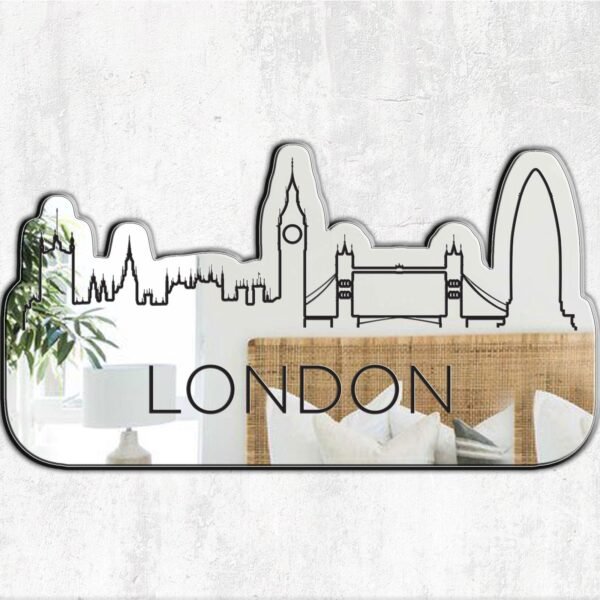 Adhesive mirror featuring the iconic skyline of London city.