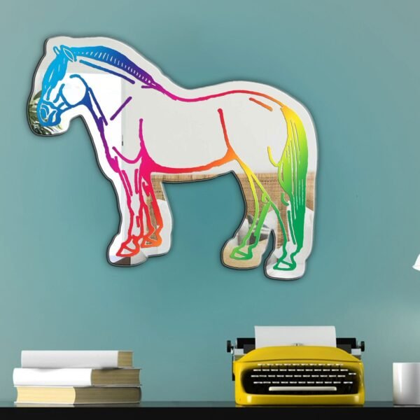 Adhesive mirror featuring a colorful rainbow horse with vibrant hues.