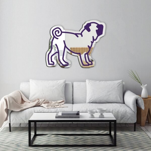 Adhesive mirror with a charming pug illustration, combining utility and playful design.