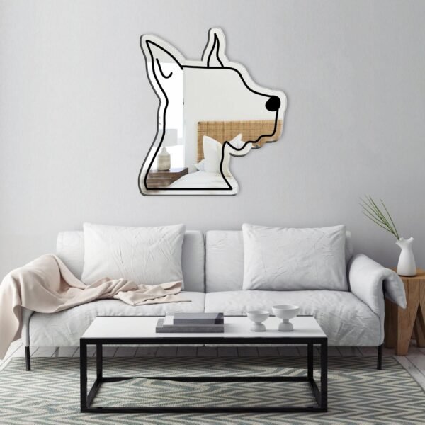 Adhesive mirror featuring a simple outline of a Great Dane dog, designed in a sleek and minimalist style.