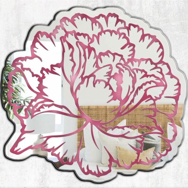 Elegant peony flower design on adhesive mirror with soft, intricate detailing.