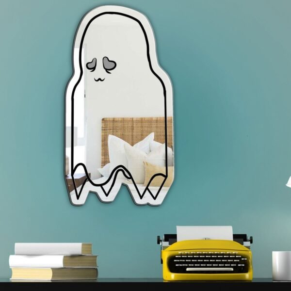 Wall-mounted ghost adhesive mirror with minimalist design.