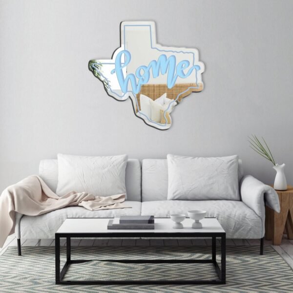 Wall mirror in the outline of Texas state.