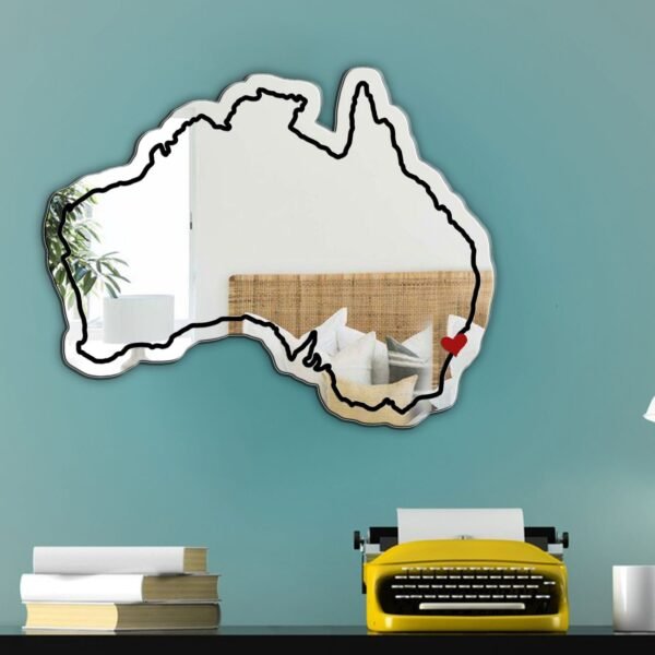 Australia map mirror featuring a heart marking Sydney.