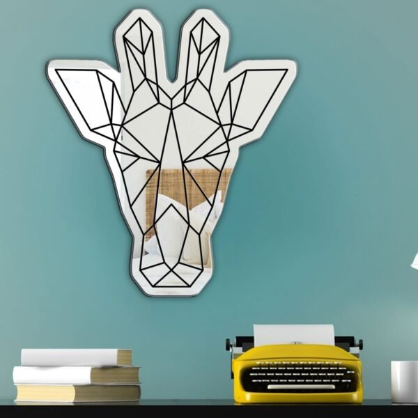 Wall-mounted mirror shaped like a geometric giraffe.