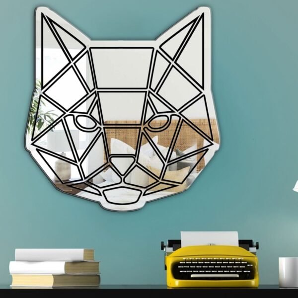 Black and white geometric cat wall-mounted mirror design.