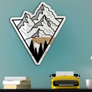 Reflective triangle-shaped mirror with mountain peak design.