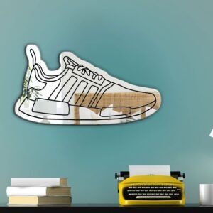 NMD sneaker silhouette design on a mirror.