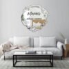 Custom wreath mirror featuring flowers and inspirational quote.