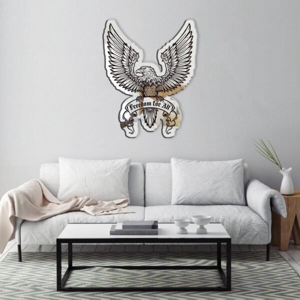 Eagle Freedom for All Black custom-painted mirror featuring bold eagle design and powerful typography.