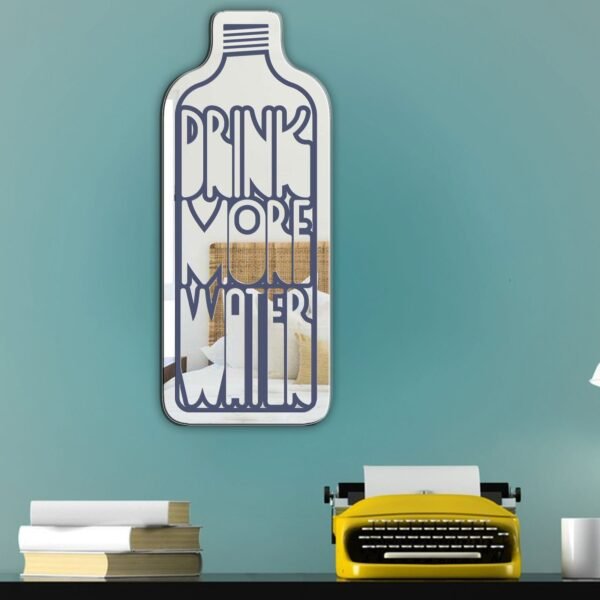 "Drink More Water" bottle quote on a navy background mirror.