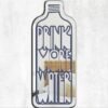 "Drink More Water" bottle quote on navy mirror background.
