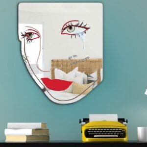 A stylish mirror with the phrase "Go on, kill me more" designed in bold, edgy typography.