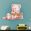 A custom-painted mirror featuring a cute teddy bear illustration in vibrant colors.