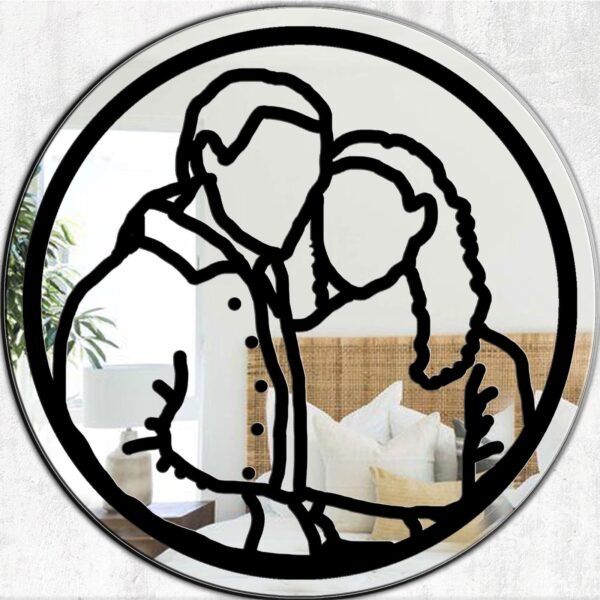 Minimalist custom-painted drawing icon of Claire and Jamie Fraser from Outlander on a mirror.