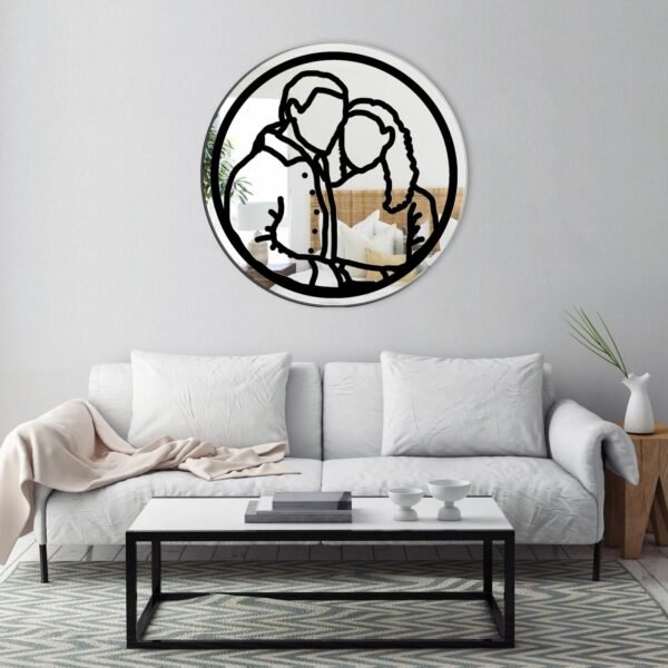 Minimalist custom-painted drawing icon of Claire and Jamie Fraser from Outlander on a mirror.