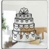 A decorative mirror featuring a digital artwork of a tiered wedding cake with elegant floral embellishments.