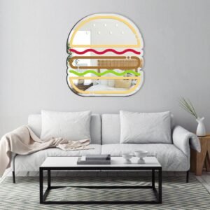 Minimalist burger print on a sleek mirror.