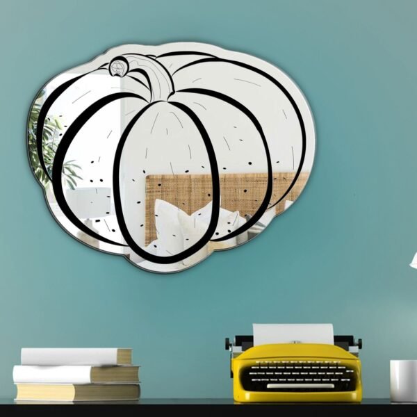 Elegant pumpkin-shaped mirror in a kitchen setting.