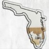 Wall mirror shaped like Florida with a reflective surface and frame.