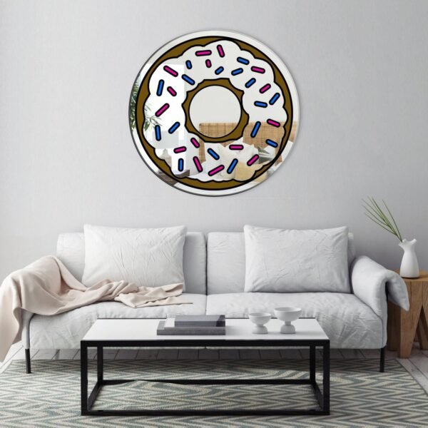 Mirror with printed graphic of a sprinkle-topped donut.