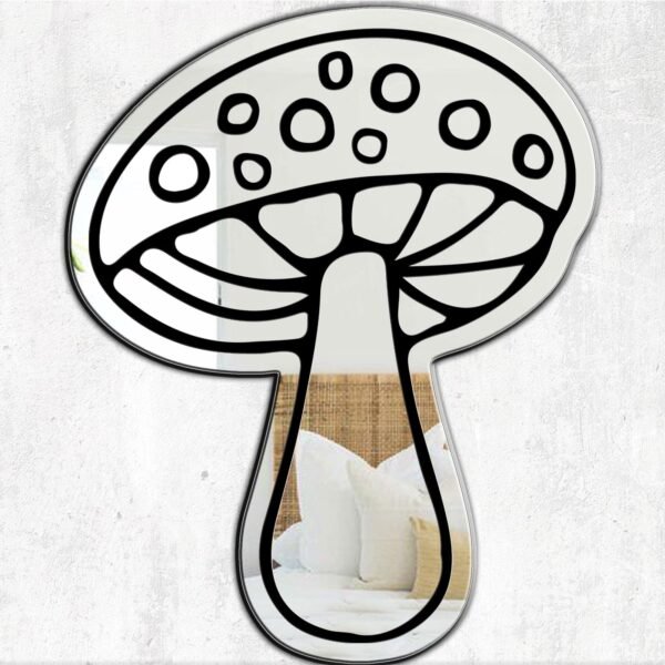 Whimsical doodle mushroom design on a mirror.