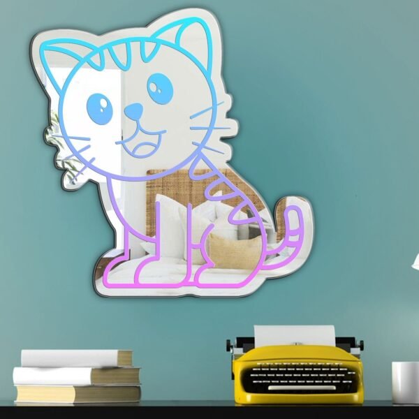 Colorful cute cat design on a contemporary mirror.
