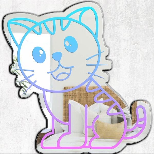 Contemporary colorful mirror with a cute cat design.