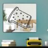 Mirror with a black line illustration of a piece of bread.