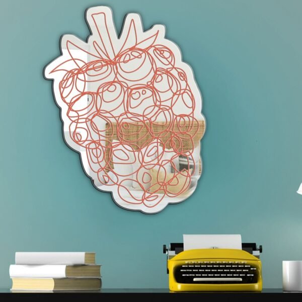 Vintage raspberry fruit illustration on a mirror with a contemporary design.