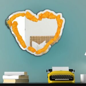 Custom mirror with a Cheetos heart design and personalization.