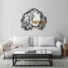 A personalized mirror featuring an illustration of a person with short bob curly wavy hair, designed with clean, modern lines and a contemporary aesthetic.