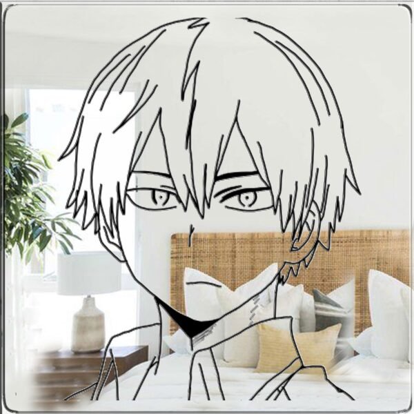 .A personalized mirror featuring an illustration of Shoto Todoroki, the popular character from My Hero Academia, showcasing his distinctive dual-colored hair and intense expression.