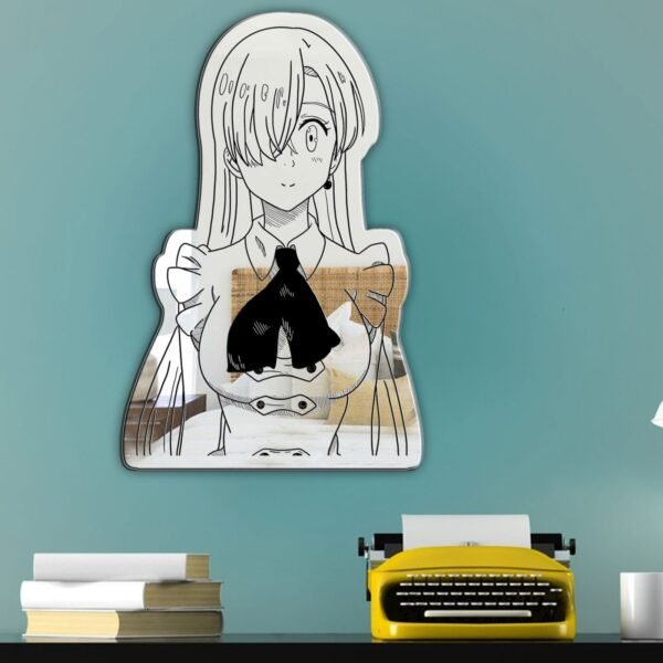 A personalized black mirror featuring Elizabeth from The Seven Deadly Sins, designed with elegant, minimalist details to highlight her graceful and heroic character.