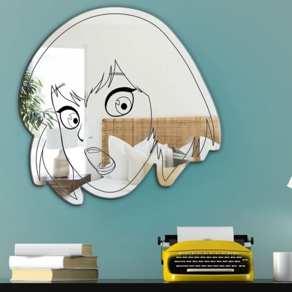 A personalized mirror featuring a bold and playful illustration of Gwen Poole, the comic book character, with her signature quirky style and attitude.