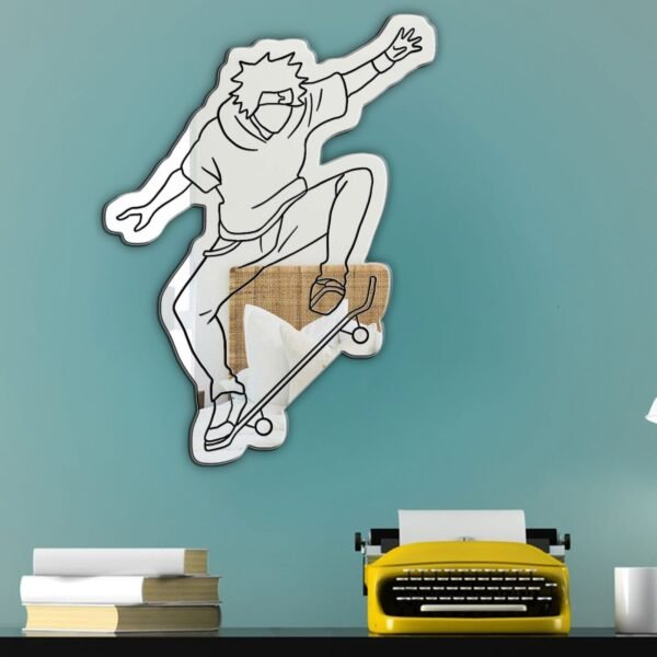 A mirror featuring a stylish illustration of Reki Kyan from SK8 the Infinity, shown in a dynamic skating pose with a vibrant, modern design.