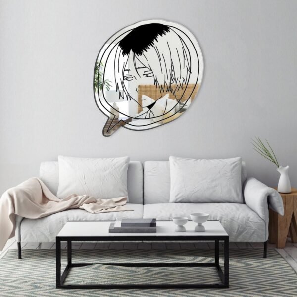 A mirror featuring a playful design of Kenma Kozume from Haikyuu, with a Commercial Break" speech bubble and a relaxed, animated style.