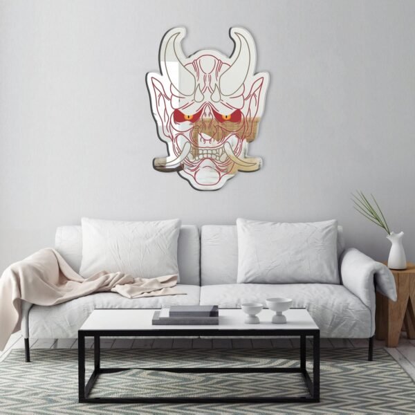 A mirror featuring a colorful and stylish illustration of an Oni, with vibrant hues and a bold, dynamic design.