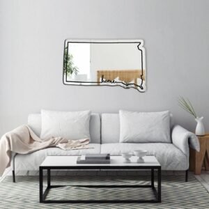 Decorative mirror with South Dakota map design.