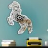 A mirror featuring an intricate black mandala-style horse drawing, blending elegance with artistic detail.