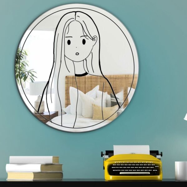 A mirror featuring a stylish aesthetic girl design, offering a chic and modern vibe.