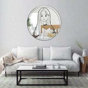 A mirror with an aesthetic design featuring a girl, exuding a modern and artistic vibe.