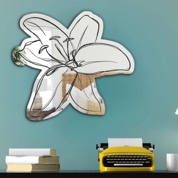 A mirror featuring a cool art design of a tiger lily flower plant, blending vibrant floral elements with artistic flair.