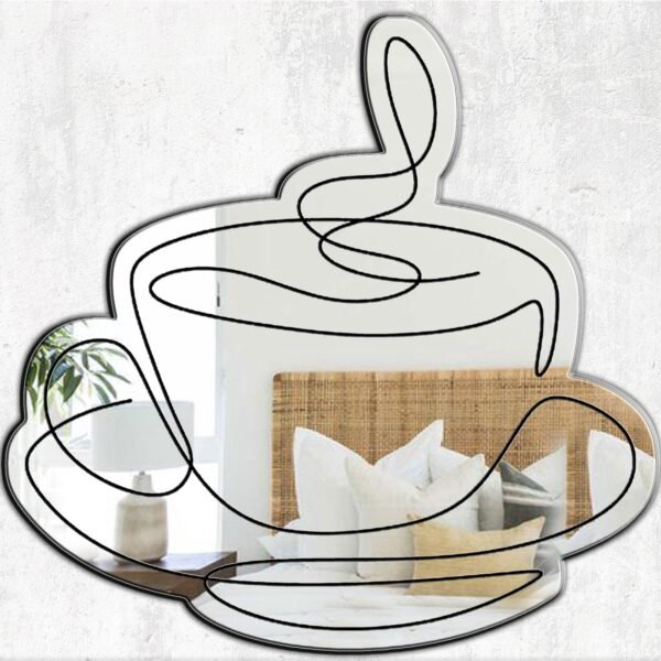 A mirror featuring a coffee cup design, perfect for a coffee shop or café decor.