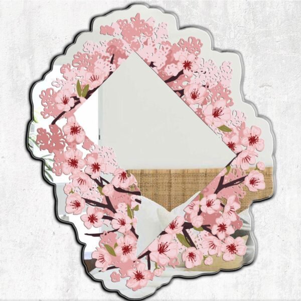 A mirror featuring a map of Washington DC, adorned with cherry blossoms, blending urban and natural beauty.